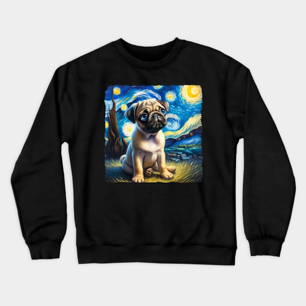 Starry Pug Portrait - Dog Portrait Crewneck Sweatshirt by starry_night